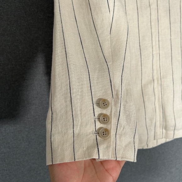 Banana Republic women size 16 double breasted blazer beige stripe 100% linen - Picture 7 of 11